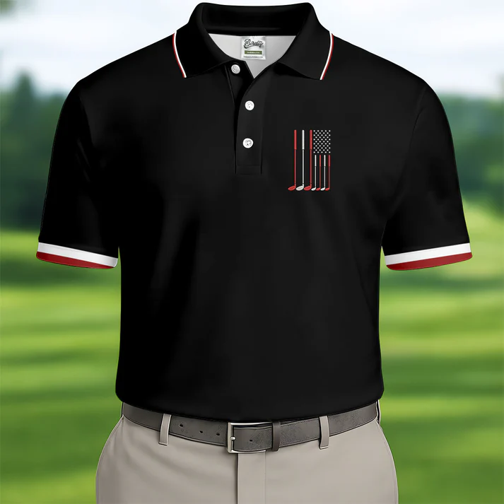 Golf Clubs America Flag Logo 250th Anniversary Navy Golf Shirt, Patriotic Golf Shirt, Golf Shirts For Men