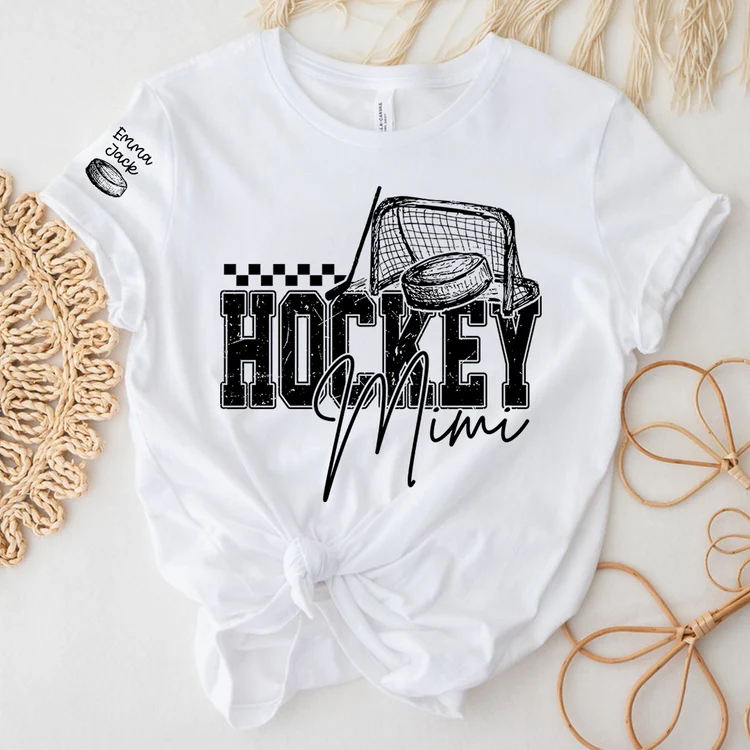 Custom Hockey Mimi T Shirt, Personalized Family Names with Hockey Design