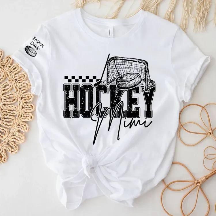 Custom Hockey Mimi T Shirt, Personalized Family Names with Hockey Design