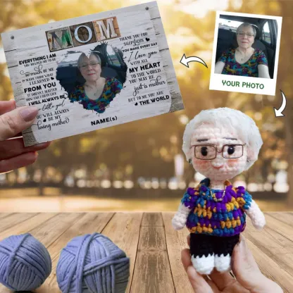 Personalized Crochet Doll with Photo Card "Mom Everything I Am"