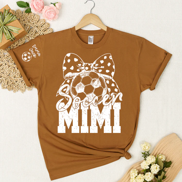 Soccer Mimi Shirt Personalized with Grandkids Names, Soccer Ball Bow Family T Shirt