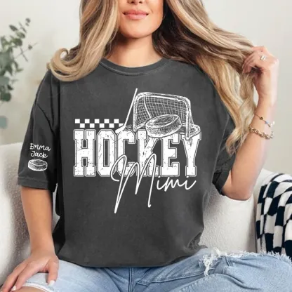 Custom Hockey Mimi T Shirt, Personalized Family Names with Hockey Design