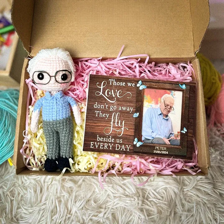 Personalized Crochet Doll with Photo Card "Those We Love Don't Go Away"