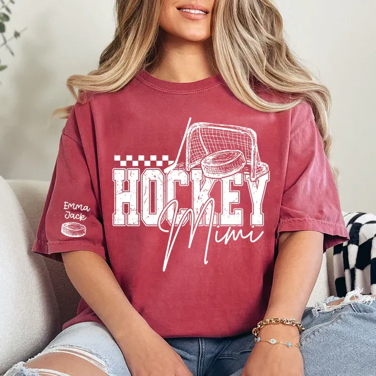 Custom Hockey Mimi T Shirt, Personalized Family Names with Hockey Design
