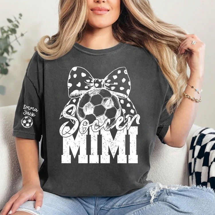 Soccer Mimi Shirt Personalized with Grandkids Names, Soccer Ball Bow Family T Shirt