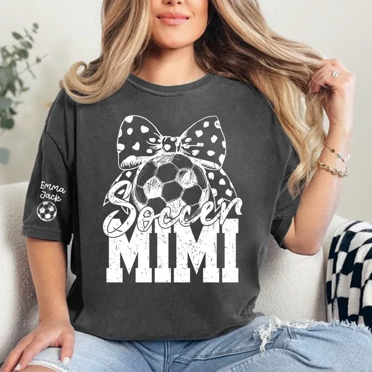 Soccer Mimi Shirt Personalized with Grandkids Names, Soccer Ball Bow Family T Shirt