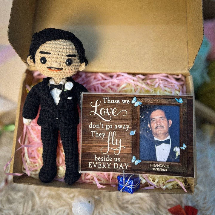 Personalized Crochet Doll with Photo Card "Those We Love Don't Go Away"