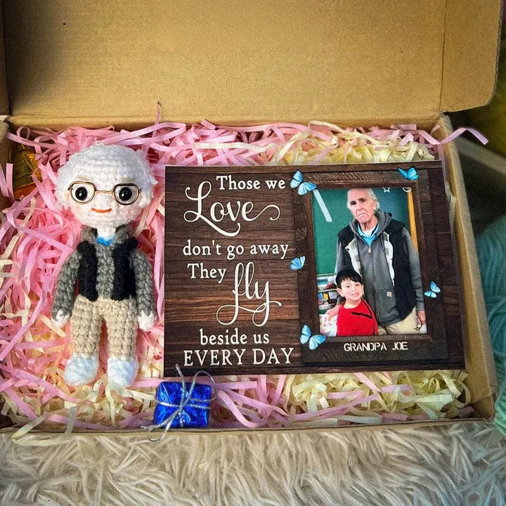 Personalized Crochet Doll with Photo Card "Those We Love Don't Go Away"