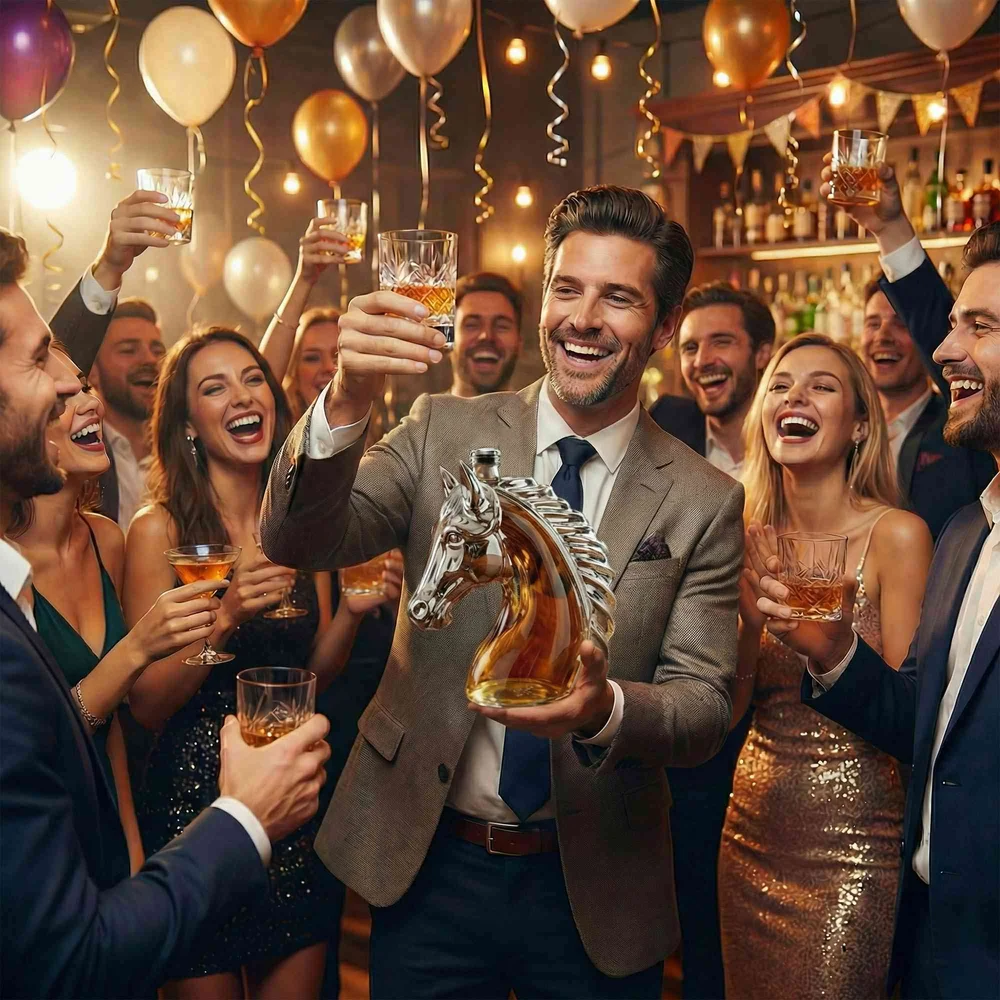 Personalized Horse Head Glass Liquor Bottle 350ml, Crystal Clear Whiskey Decanter with Custom Engraving, Mini Alcohol Flask Gift for Men & Home Bar