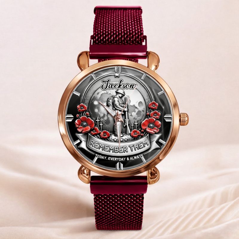 Remember Them Poppy Soldier Customized Watch - Personalized Name - Gift For Veterans, Soldiers