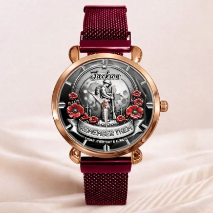 Remember Them Poppy Soldier Customized Watch - Personalized Name - Gift For Veterans, Soldiers