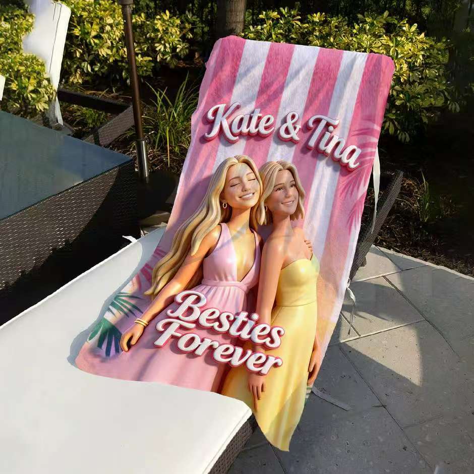 Custom Any Photo - Besties Forever - Personalized Bestie Quick-dry Beach Towel/ Bath Towel
