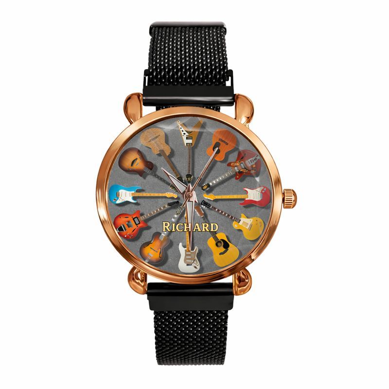 Personalized Rock Around the Clock Guitar Watch for Music Lovers