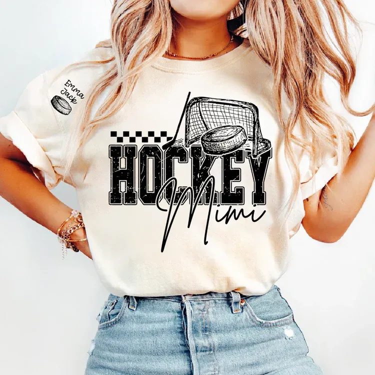 Custom Hockey Mimi T Shirt, Personalized Family Names with Hockey Design