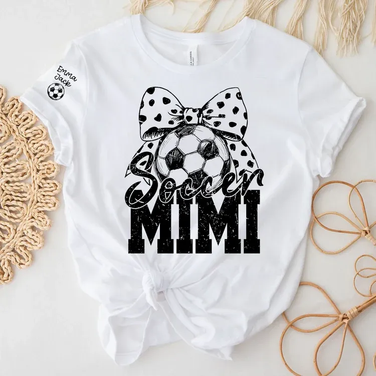 Soccer Mimi Shirt Personalized with Grandkids Names, Soccer Ball Bow Family T Shirt