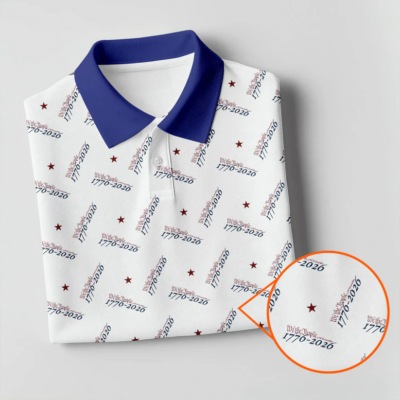 We The People 1776-2026 White Golf Shirt, 250th Anniversary Patriotic Golf Shirt, Golf Shirts For Men, Polo For Men
