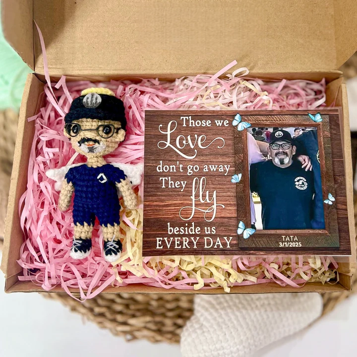 Personalized Crochet Doll with Photo Card "Those We Love Don't Go Away"