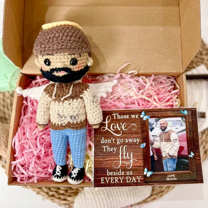 Personalized Crochet Doll with Photo Card "Those We Love Don't Go Away"
