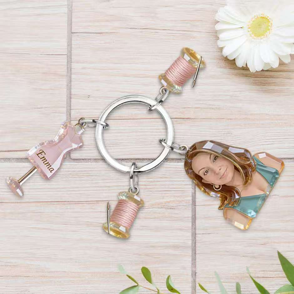 Love Sewing - Personalized Sewing Keychain With Charms