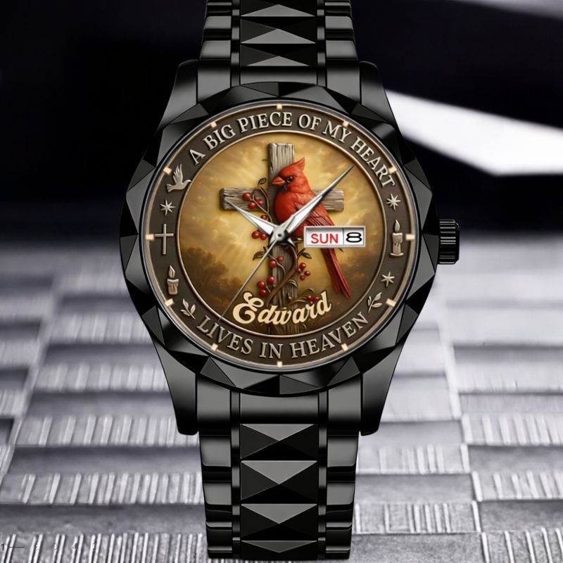Customized Cardinal Cross Memorial Watch - Personalized Name - Gift for Family & Loved Ones