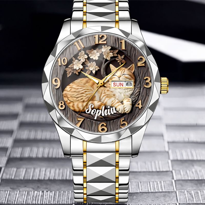 Customised Cat Watch - Cat-themed Watch with Personalised Name and Photo - A Gift For Family,Friend,Cat Lovers,Cat Owners