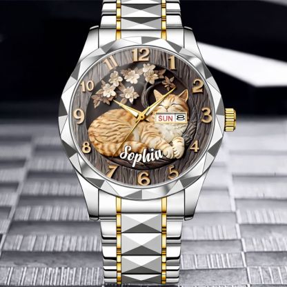 Customised Cat Watch - Cat-themed Watch with Personalised Name and Photo - A Gift For Family,Friend,Cat Lovers,Cat Owners