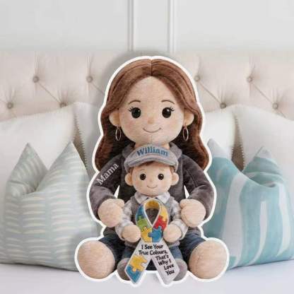 Autism Awareness Hug - Personalized Autism Awareness Faux Fur Shaped Pillow