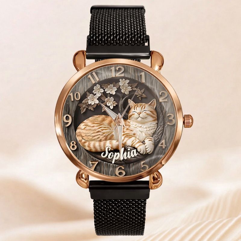 Customised Cat Watch - Cat-themed Watch with Personalised Name and Photo - A Gift For Family,Friend,Cat Lovers,Cat Owners