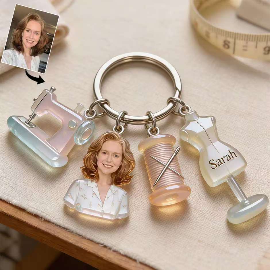 Love Sewing - Personalized Sewing Keychain With Charms