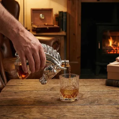 Personalized Horse Head Glass Liquor Bottle 350ml, Crystal Clear Whiskey Decanter with Custom Engraving, Mini Alcohol Flask Gift for Men & Home Bar