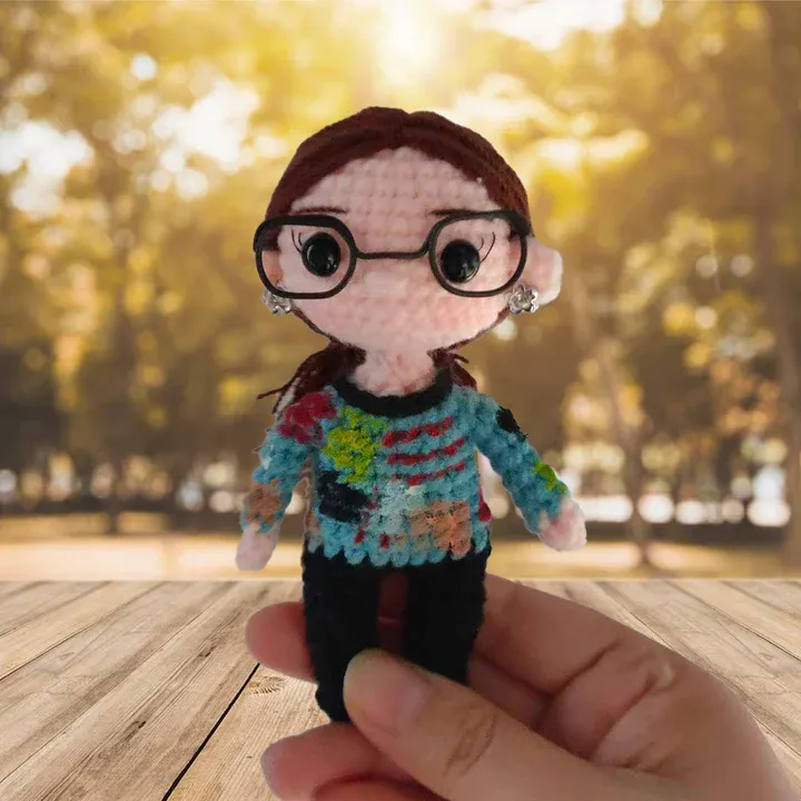 Personalized Crochet Doll with Photo Card "Dear Mom I love You"