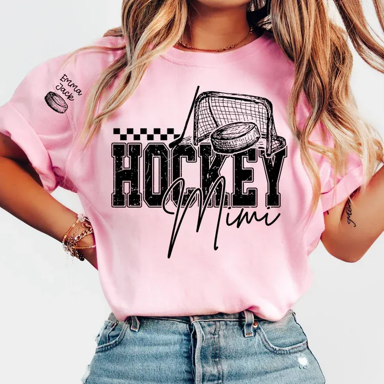 Custom Hockey Mimi T Shirt, Personalized Family Names with Hockey Design