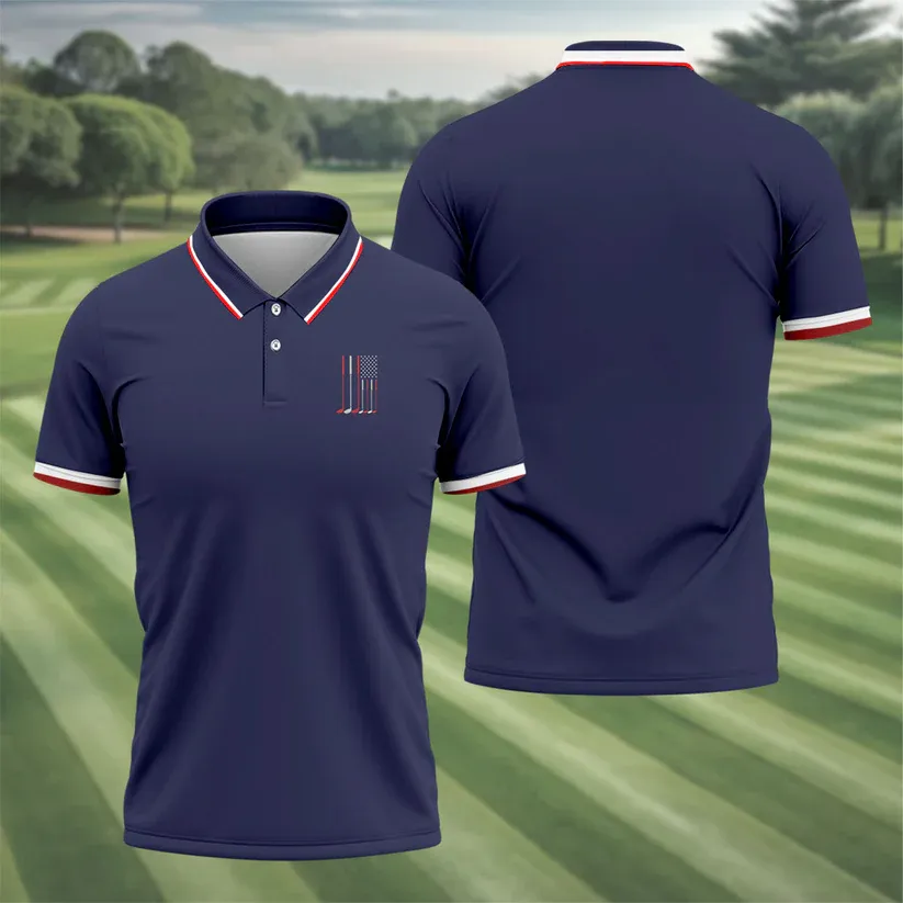Golf Clubs America Flag Logo 250th Anniversary Navy Golf Shirt, Patriotic Golf Shirt, Golf Shirts For Men