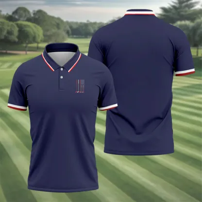 Golf Clubs America Flag Logo 250th Anniversary Navy Golf Shirt, Patriotic Golf Shirt, Golf Shirts For Men