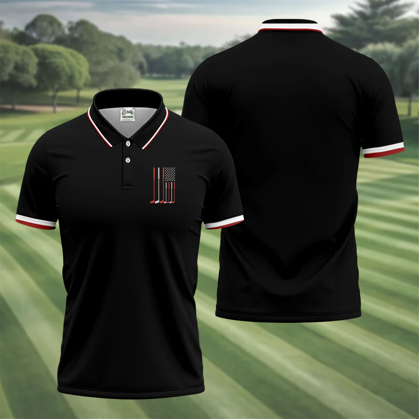 Golf Clubs America Flag Logo 250th Anniversary Navy Golf Shirt, Patriotic Golf Shirt, Golf Shirts For Men