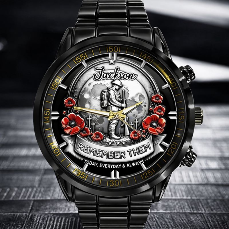 Remember Them Poppy Soldier Customized Watch - Personalized Name - Gift For Veterans, Soldiers