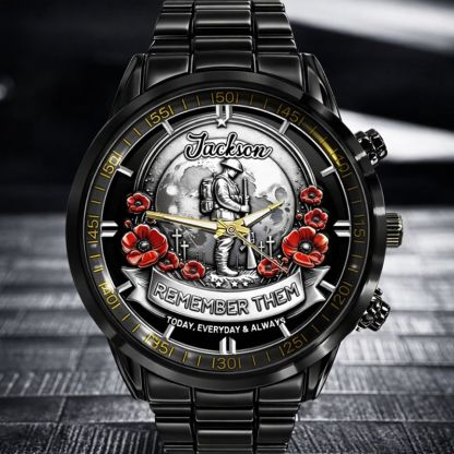 Remember Them Poppy Soldier Customized Watch - Personalized Name - Gift For Veterans, Soldiers