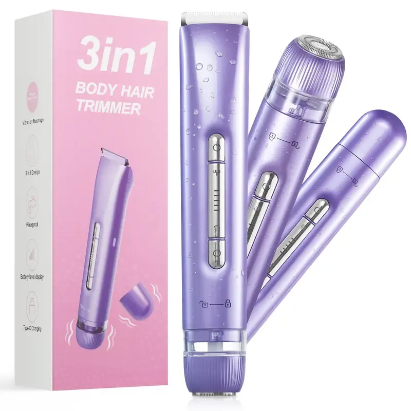 Women's Electric Bikini Trimmer, Rechargeable Stainless Steel Shaver with Massage Function, IPX7 Waterproof, Painless Hair Removal, Suitable for Face, Underarms and Legs