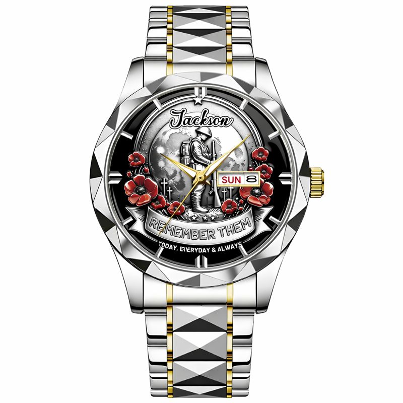 Remember Them Poppy Soldier Customized Watch - Personalized Name - Gift For Veterans, Soldiers
