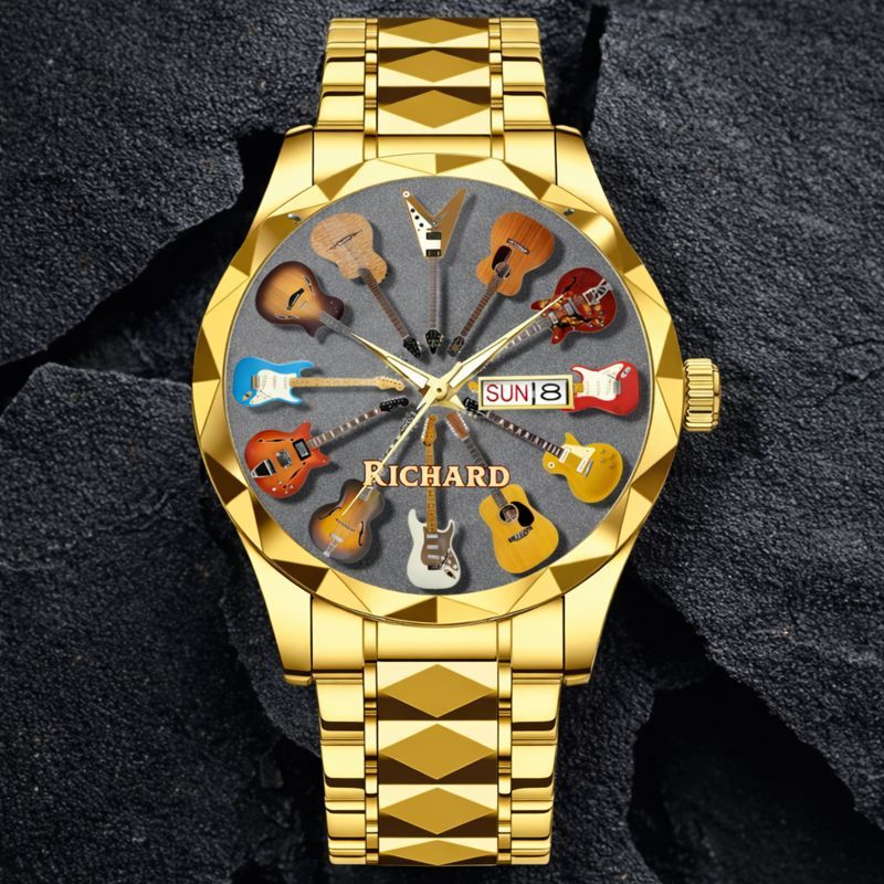Personalized Rock Around the Clock Guitar Watch for Music Lovers