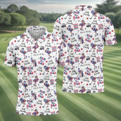 Par Then Bar Funny Flamingo Patriot Golf Shirt, 250th Anniversary Golf Shirts For Men, 4th Of July Golf Shirt