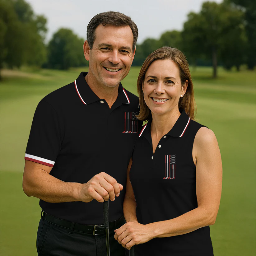 Golf Clubs America Flag Logo 250th Anniversary Navy Golf Shirt, Patriotic Golf Shirt, Golf Shirts For Men