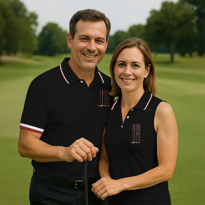 Golf Clubs America Flag Logo 250th Anniversary Navy Golf Shirt, Patriotic Golf Shirt, Golf Shirts For Men