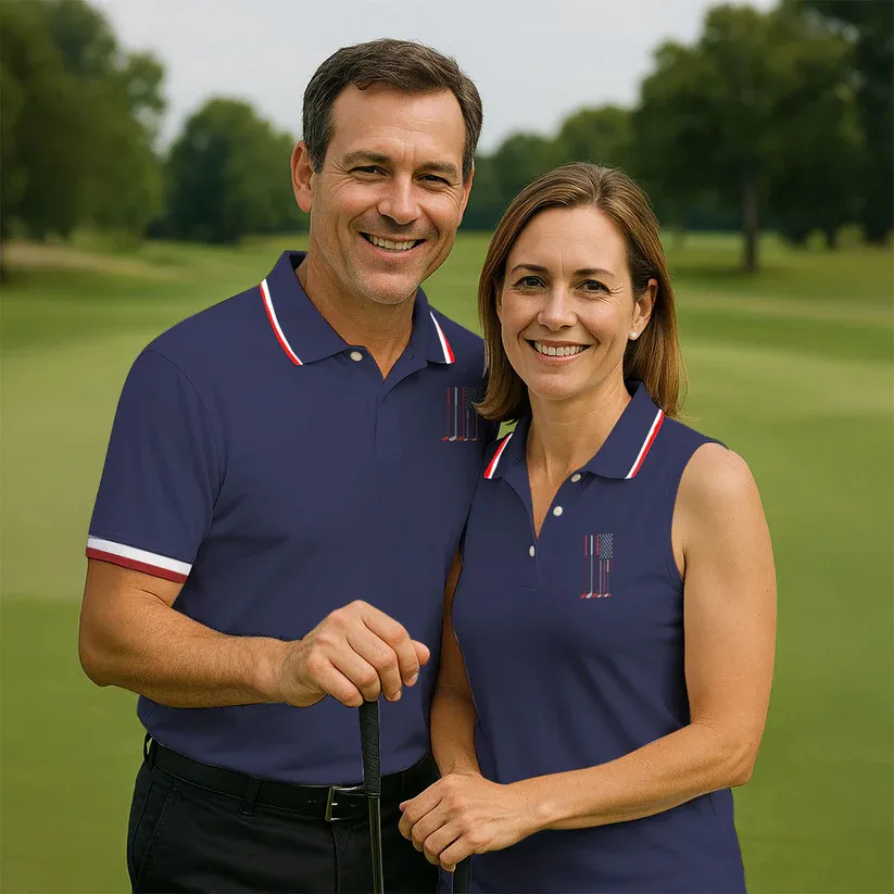 Golf Clubs America Flag Logo 250th Anniversary Navy Golf Shirt, Patriotic Golf Shirt, Golf Shirts For Men