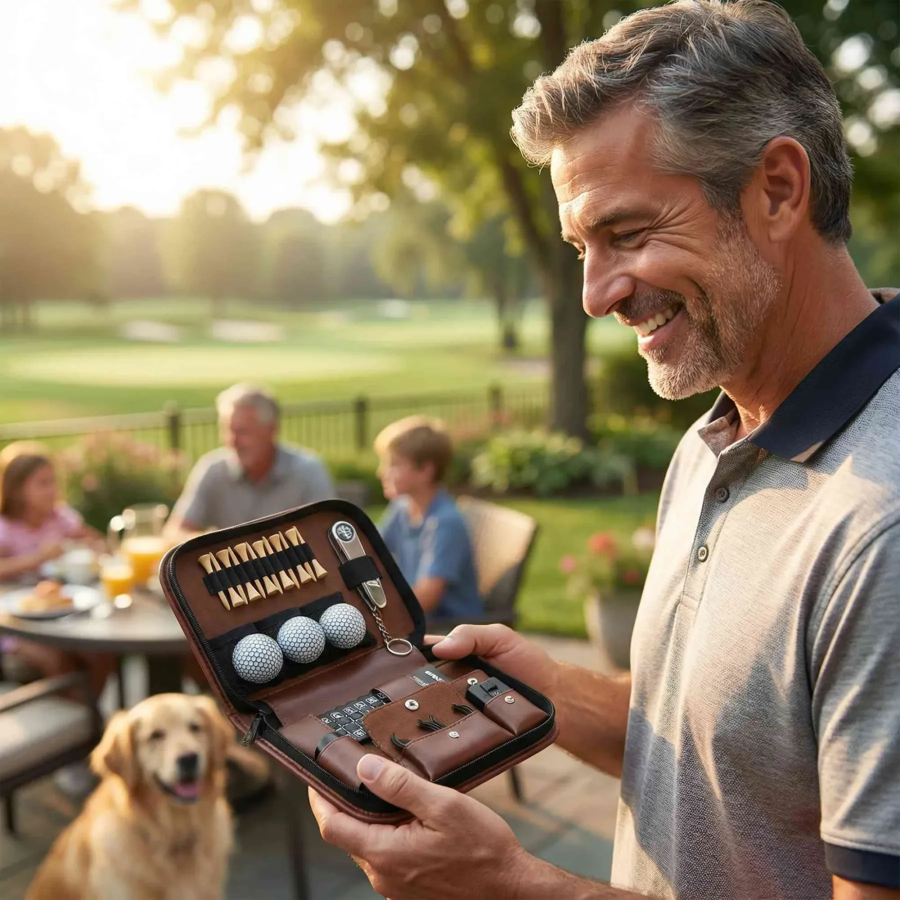 Personalized Leather Golf Accessories Case, Custom Name Golf Gift for Men, Dad, Husband & Golfers, Portable All-in-One Golf Organizer Travel Kit