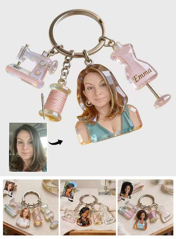 Love Sewing - Personalized Sewing Keychain With Charms