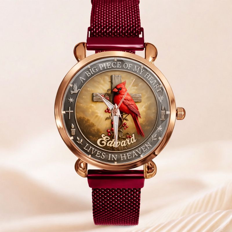 Customized Cardinal Cross Memorial Watch - Personalized Name - Gift for Family & Loved Ones