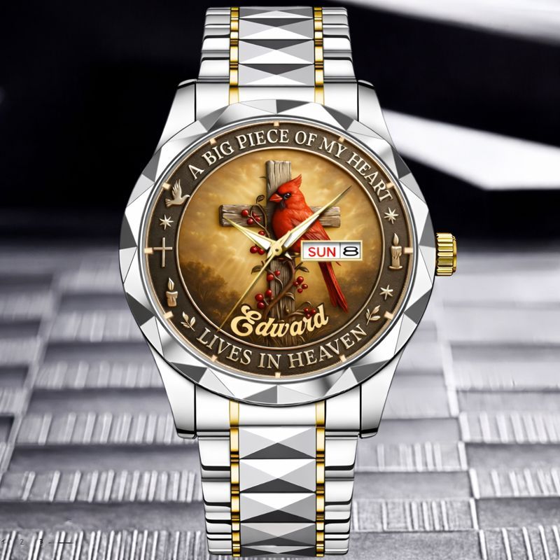 Customized Cardinal Cross Memorial Watch - Personalized Name - Gift for Family & Loved Ones