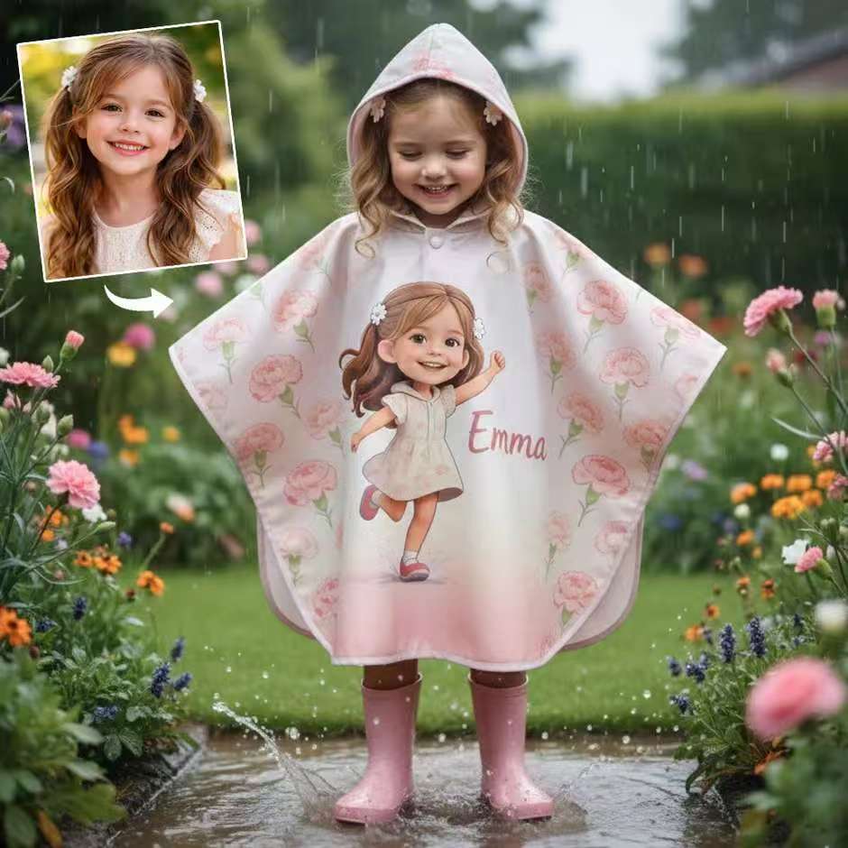Any Photo Perfect Gift For Kids - Personalized Kid Rain Poncho Coat