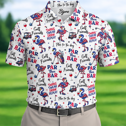 Par Then Bar Funny Flamingo Patriot Golf Shirt, 250th Anniversary Golf Shirts For Men, 4th Of July Golf Shirt